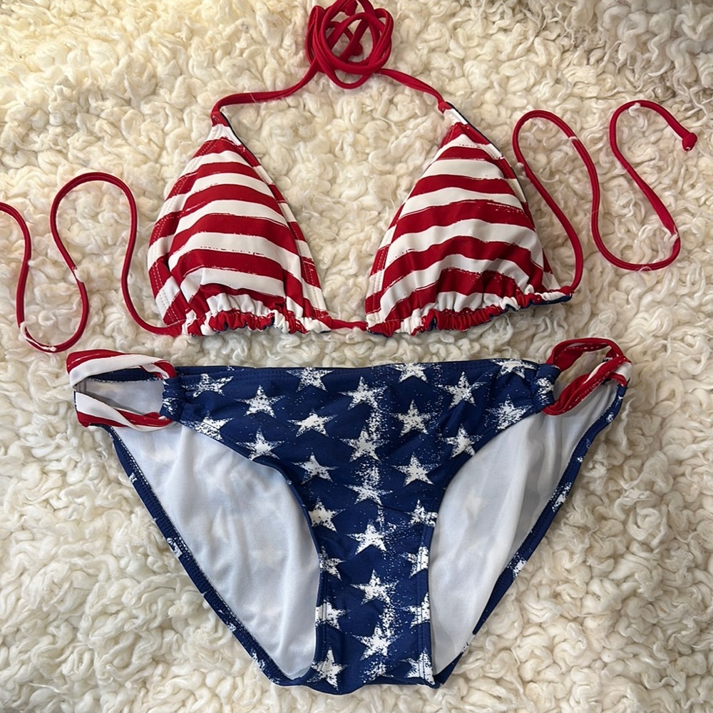 Xhilaration Red, White & Blue Star& Stripes Bikini